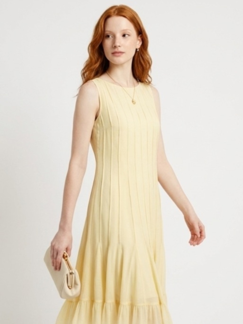 Rickie Freeman Teri Jon Yellow Pleated Sleeveless Ruffle Hem Dress Size 10